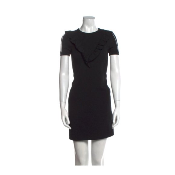 Red Valentino Mini Sheath Dress Small Black Crew Neck Short Sleeve Ruffle Print - Picture 11 of 12